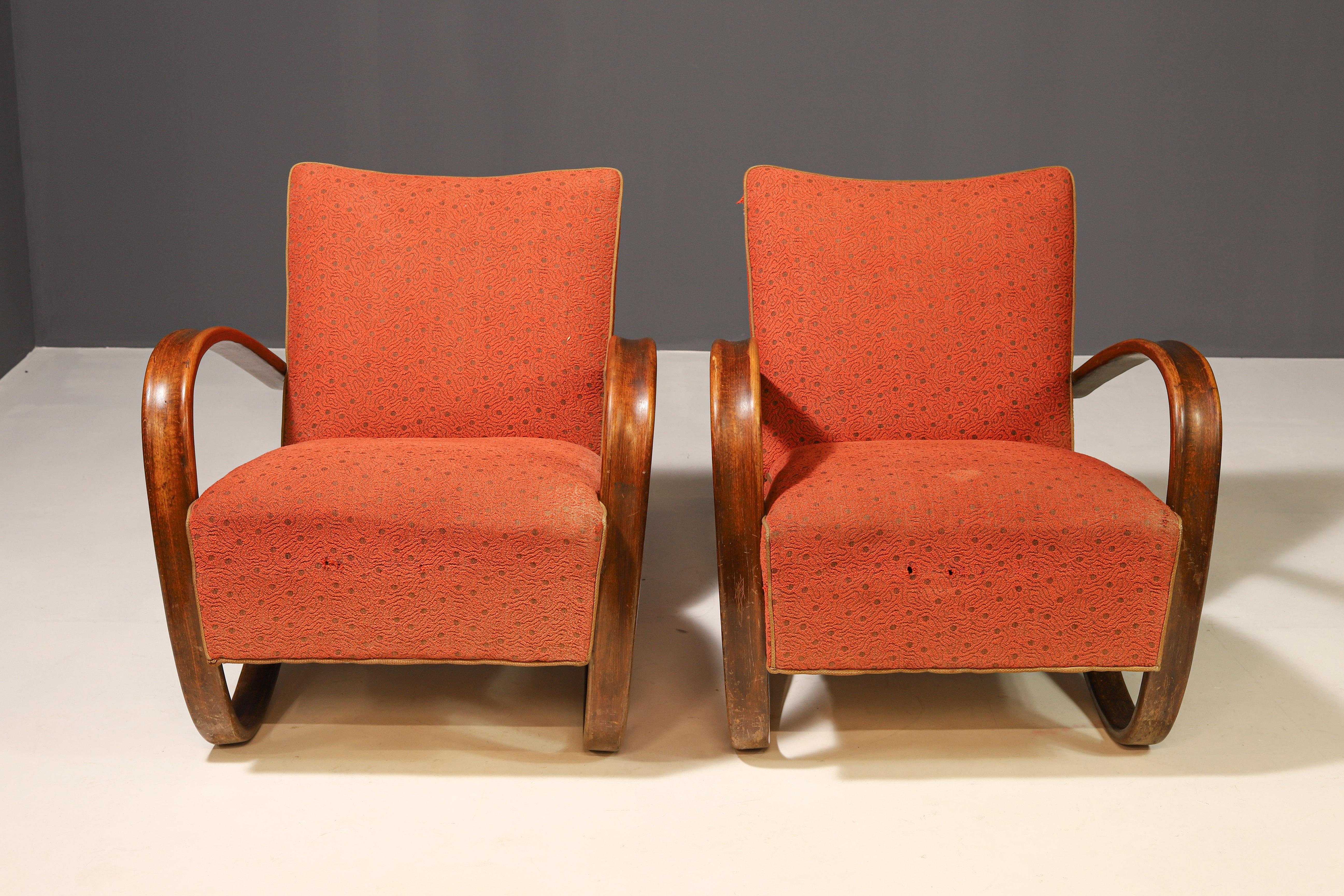 Sillones streamline ART DECO H269 de Jindřich Halabala, años 30, lote de 2 12