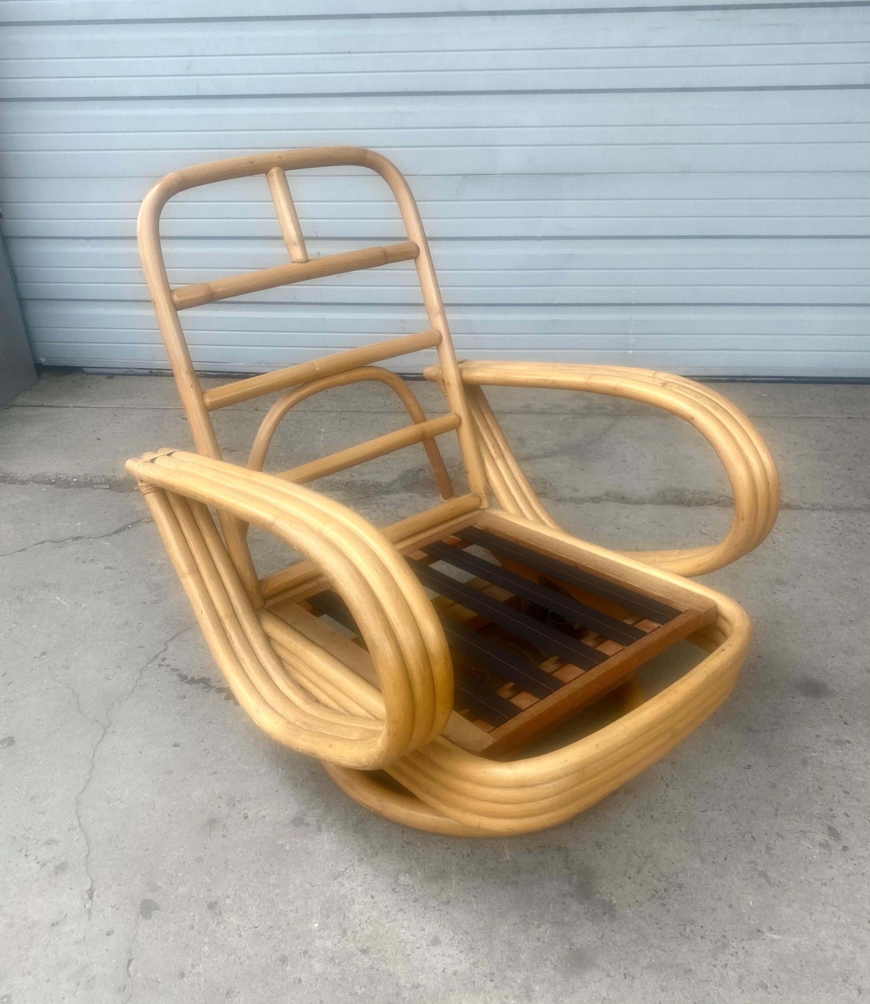 Art Deco / Streamline Bamboo Tilt/ Swivel Platform Rocker, Tear Drop Arm In Good Condition In Buffalo, NY