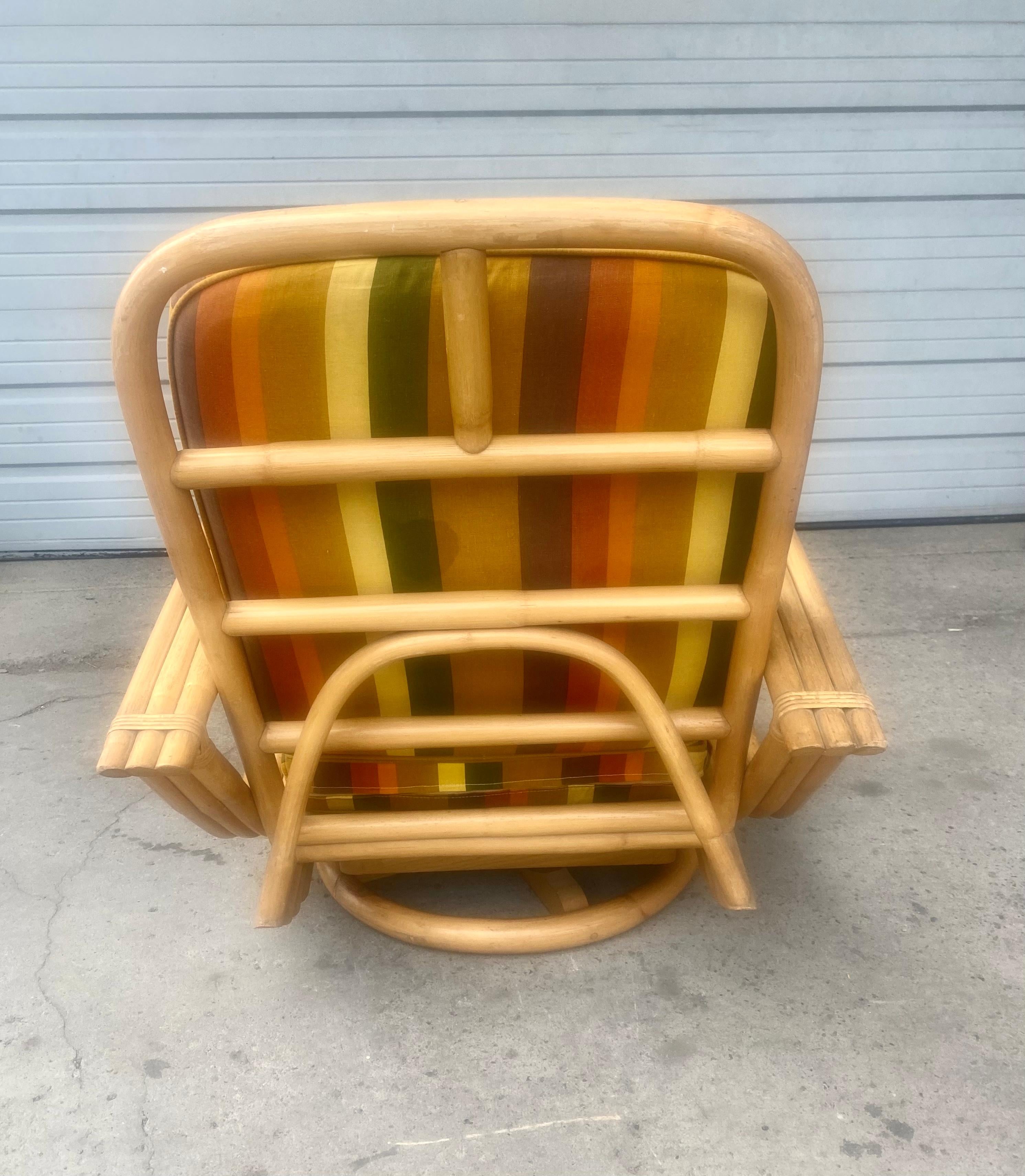 Mid-20th Century Art Deco / Streamline Bamboo Tilt/ Swivel Platform Rocker, Tear Drop Arm