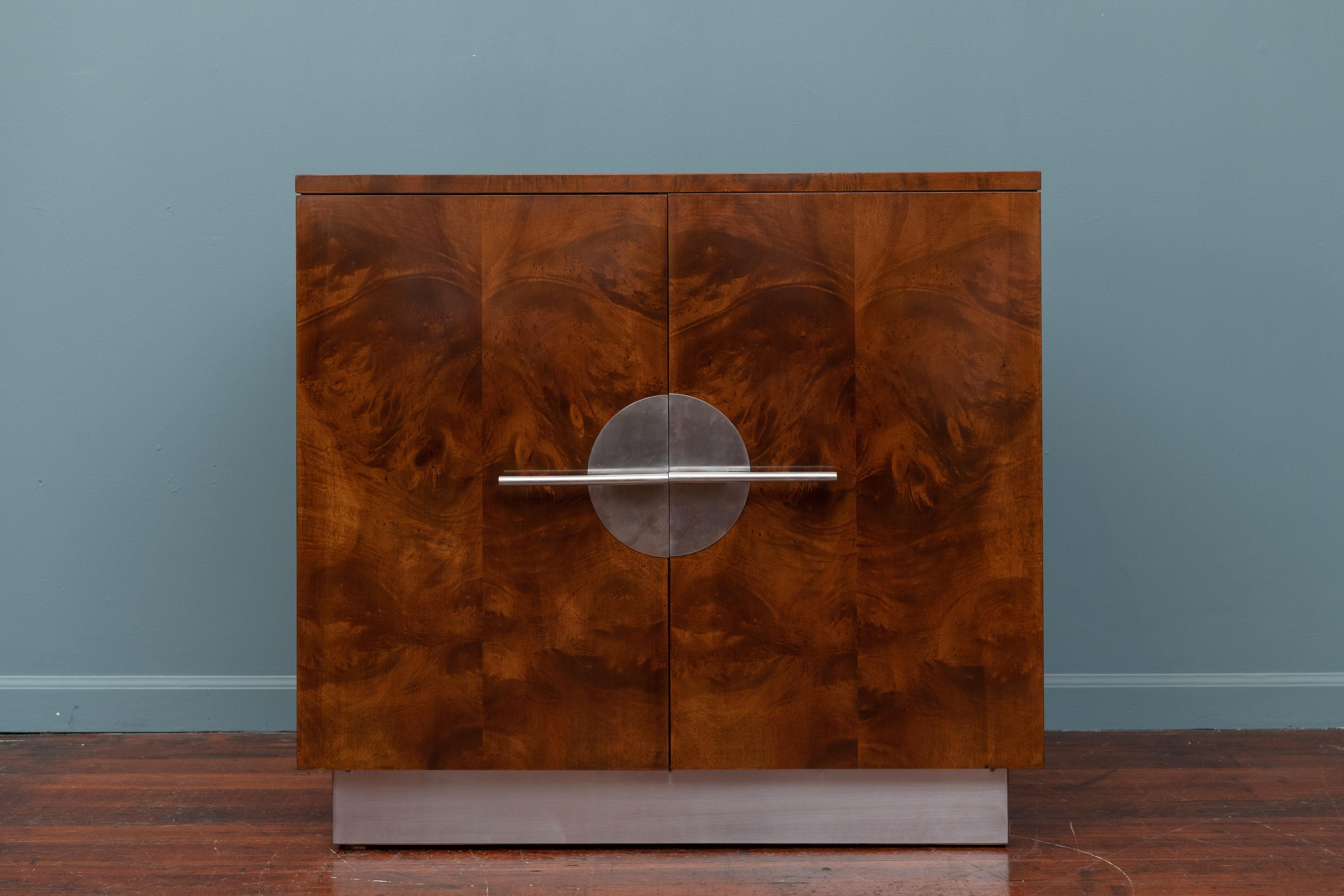 Streamline Modern cabinet designed by Walter Dorwin Teague for Hastings. Originally a server for a dining suite but perfect as a bar cabinet or storage. Newly refinished, polished and painted.