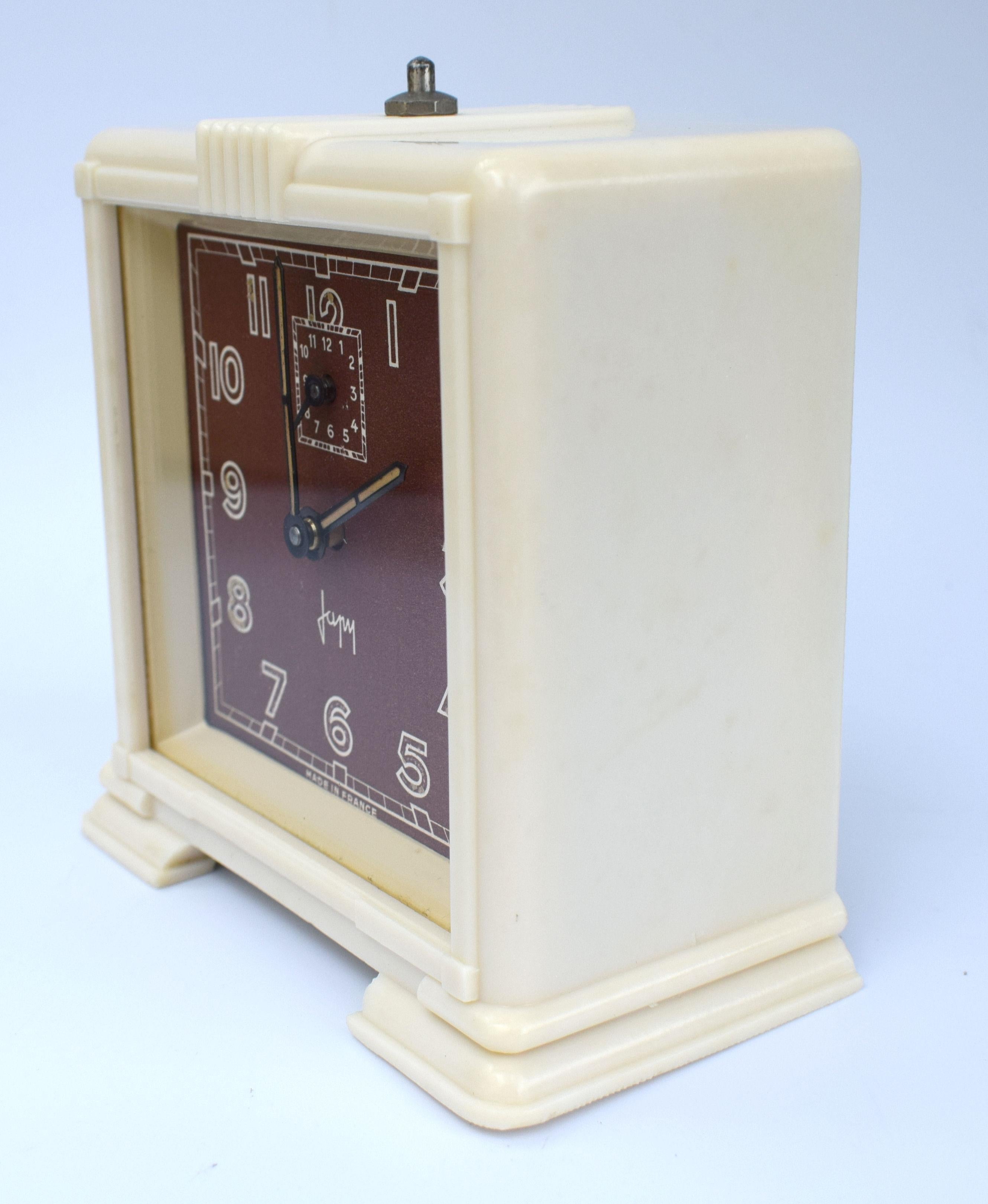 20th Century Art Deco Streamline Cream Bakelite Alarm Clock by Japy, circa 1930