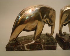 Art Deco, Streamline, Cubism Silvered Bronze Elephant Bookends, France, 1925