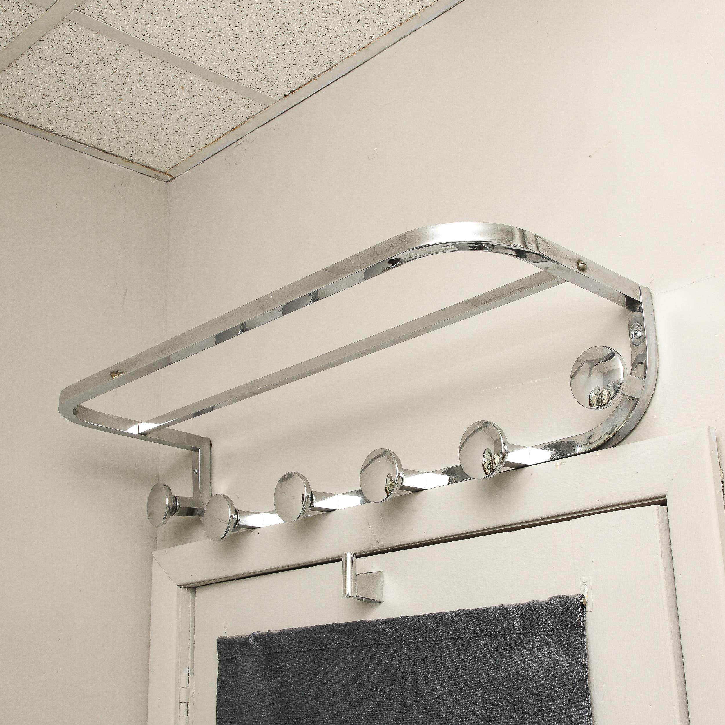 French Art Deco  Streamline Curvilinear Coat & Hat Rack in Polished Chrome For Sale