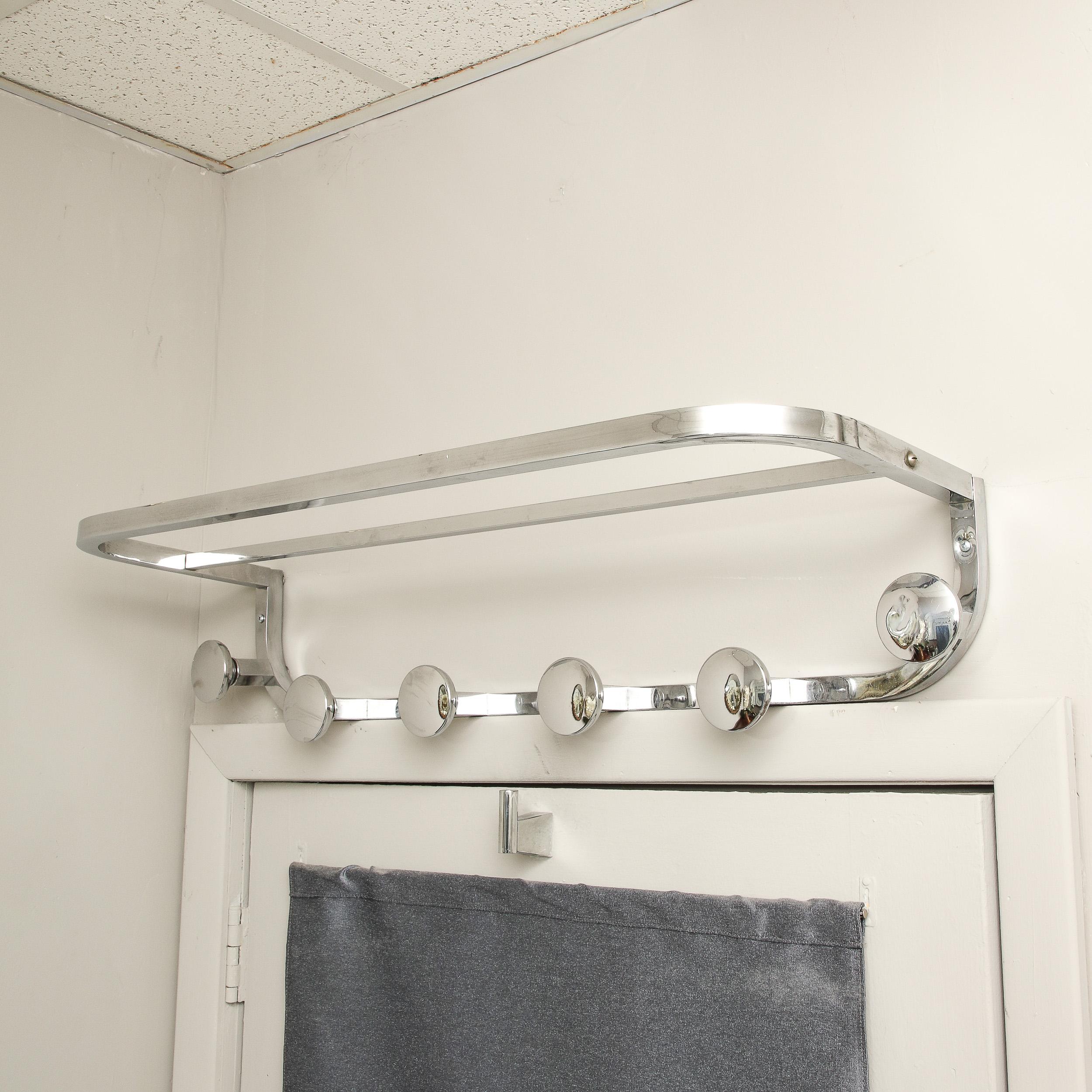 Mid-20th Century Art Deco  Streamline Curvilinear Coat & Hat Rack in Polished Chrome For Sale