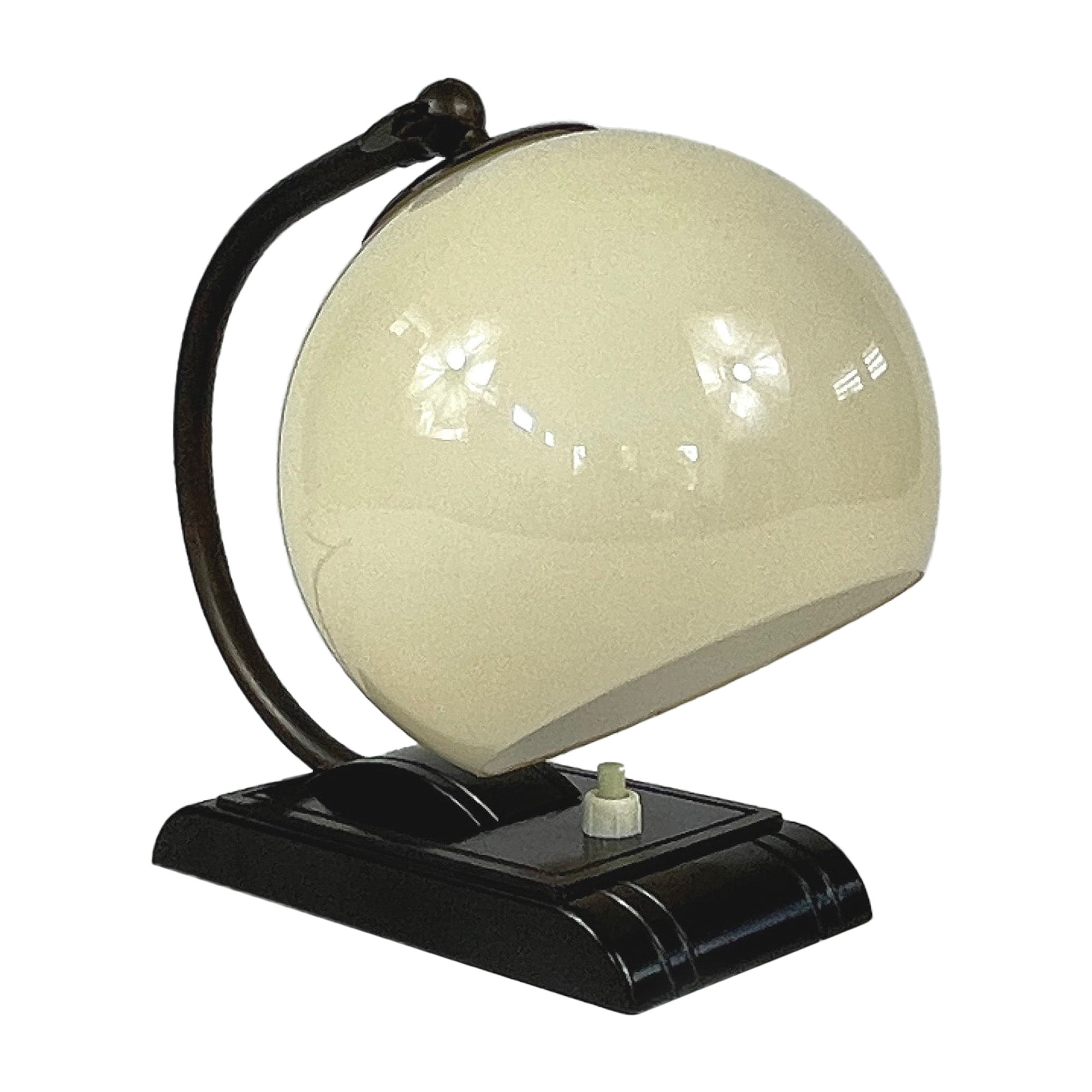 Art Deco Streamline Design Bakelite and Opaline Table Lamp, 1920s to 1930s
