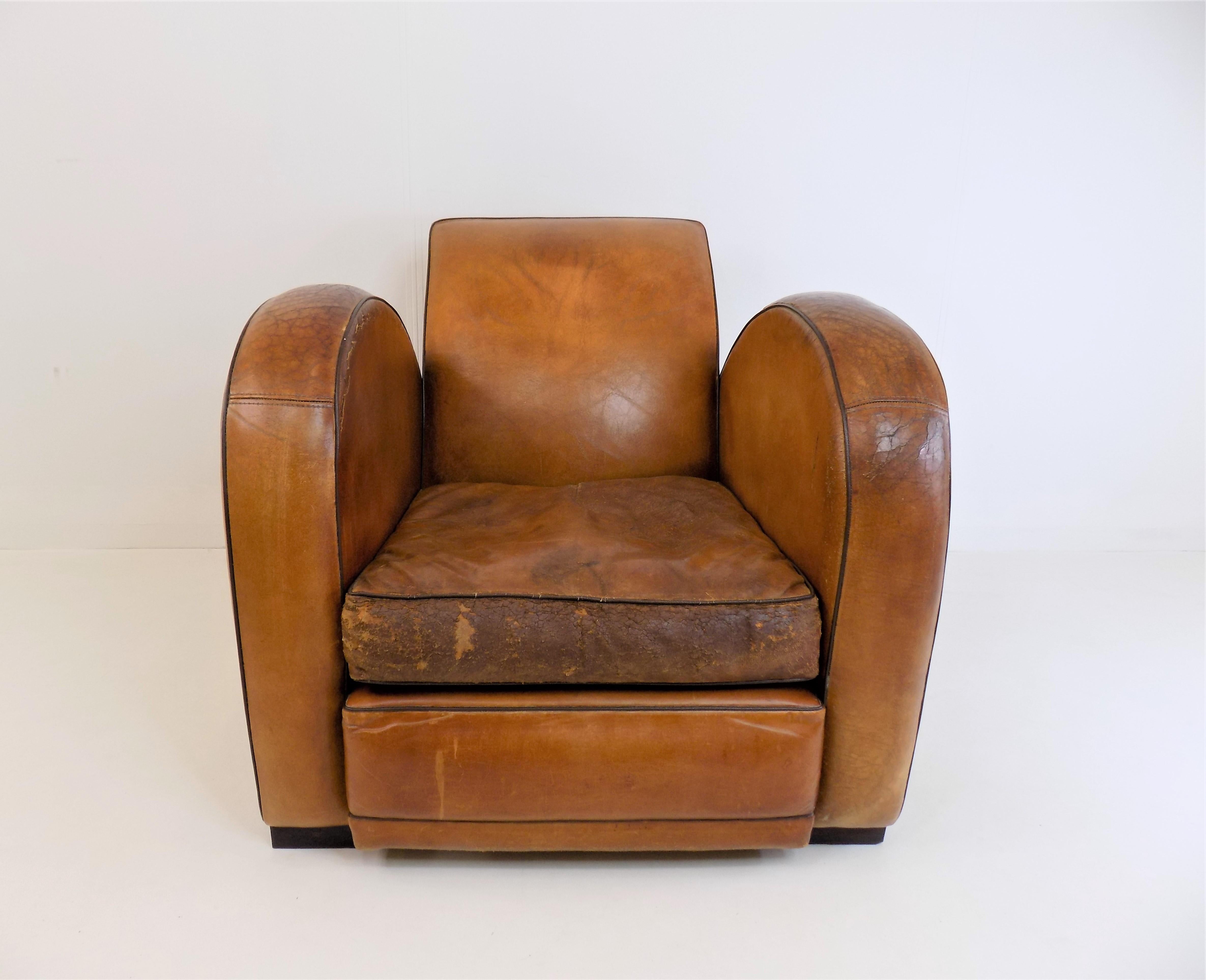 art deco leather club chair
