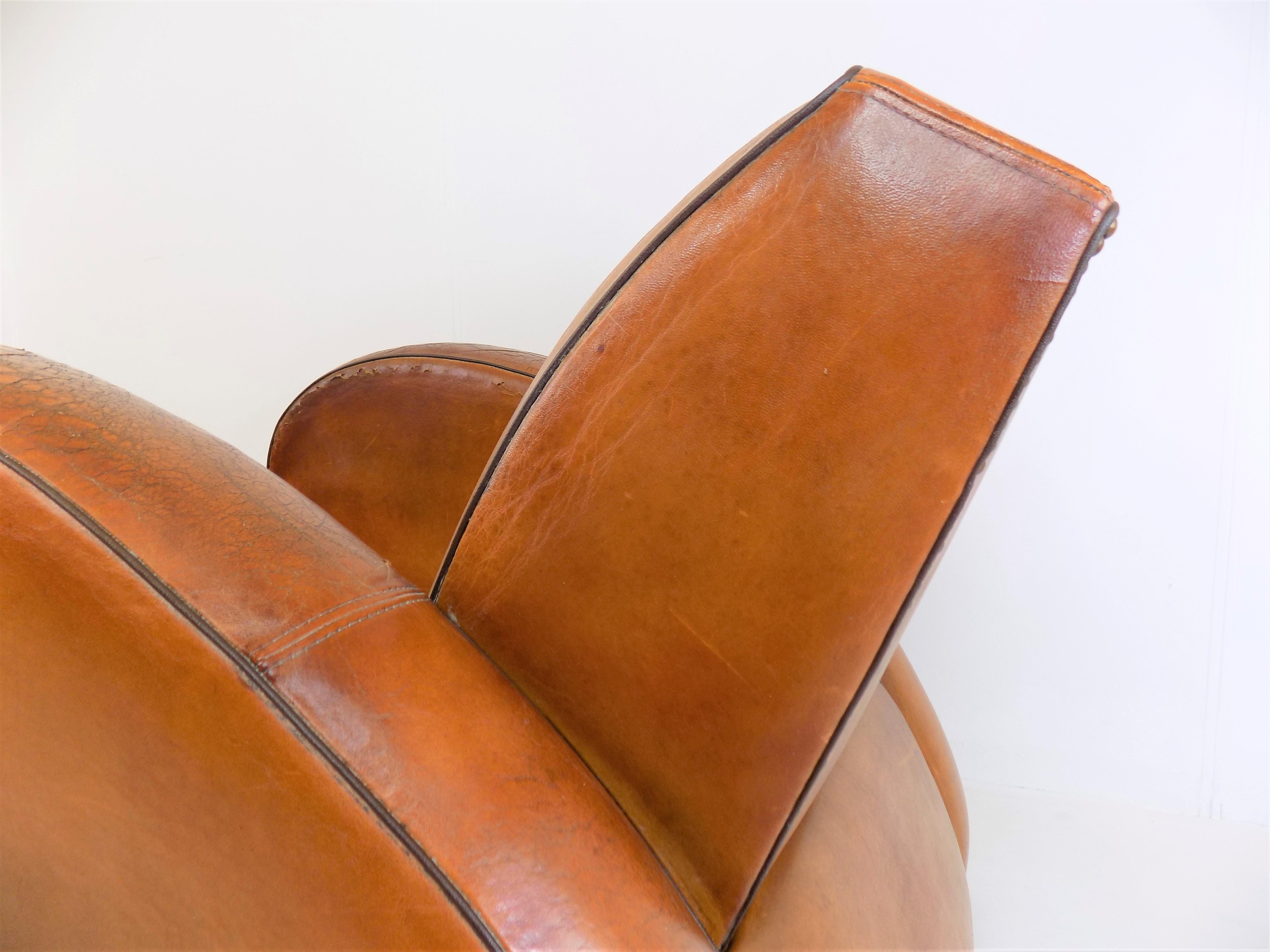 French Art Deco Streamline Leather Armchair