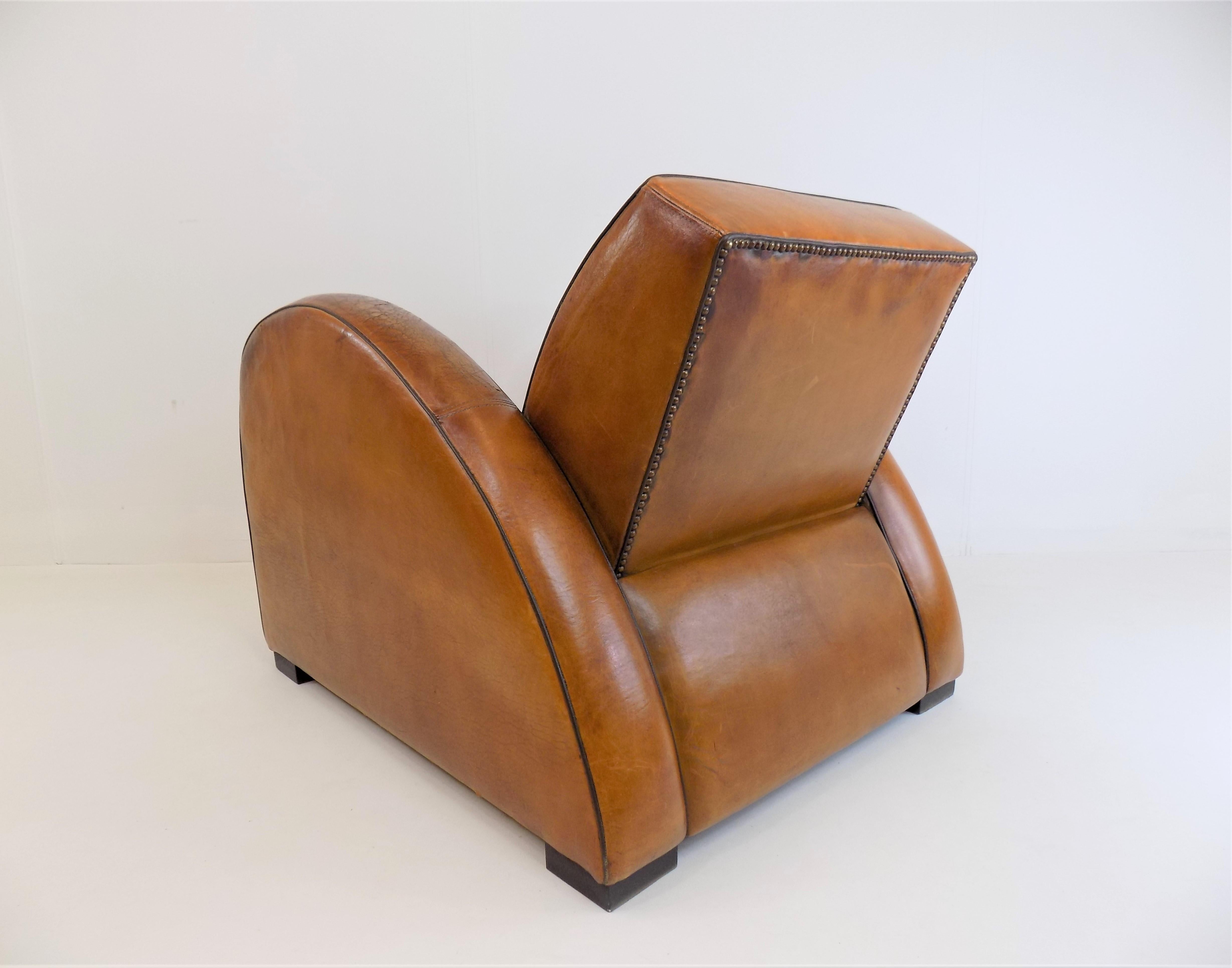 Early 20th Century Art Deco Streamline Leather Armchair