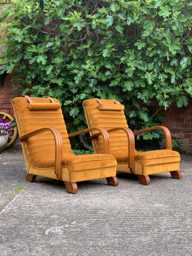 Art Deco Streamline Lounge Chairs by Heals of London, circa 1930s at