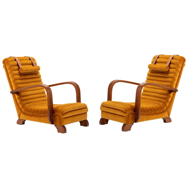 Art Deco Streamline Lounge Chairs by Heals of London, circa 1930s at