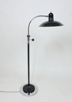 Art Deco Streamline Machine Age Black and Chrome Adjustable Floor Lamp