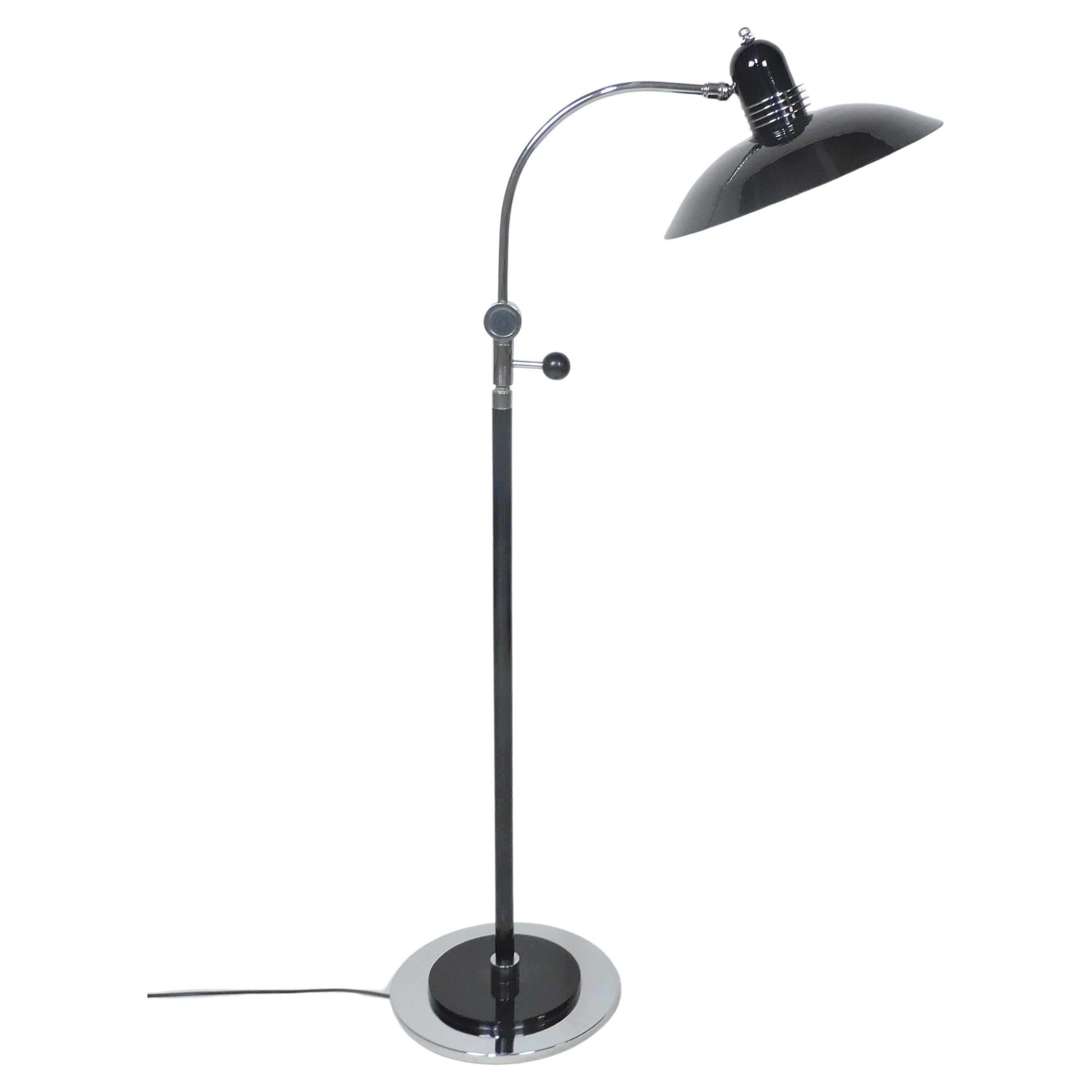 Verstellbare Stehlampe, Streamline Machine Age, Schwarz und Chrom, Art déco