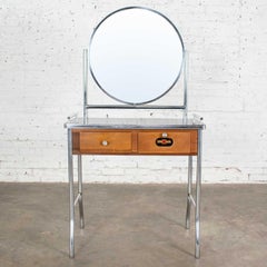 Art Deco Streamline Modern Machine Age Chrome Maple and Black Make Up Vanity