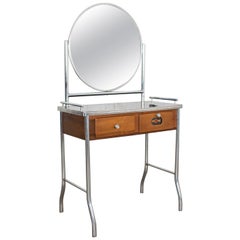 Used Art Deco Streamline Modern Machine Age Chrome Maple and Black Make Up Vanity