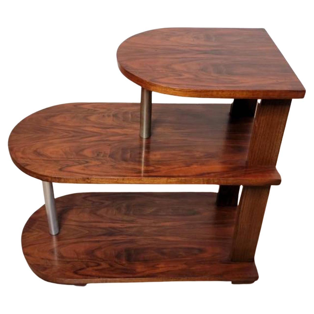 Art Deco Streamline Moderne Burled Walnut Tiered Step Table
