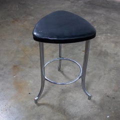 Art Deco Streamline Moderne Low Stool Triangular Solid Chrome & Black Vinyl