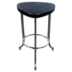 Art Deco Streamline Moderne Low Stool Triangular Solid Chrome & Black Vinyl