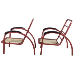 Vintage Art Deco Streamline Moderne Metal Lounge Chairs Norman Bel Geddes Simmons Red