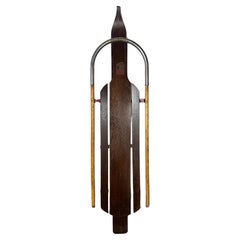 Used Art Deco / Streamline Modernist Design  Wooden Snow Sled Toboggan