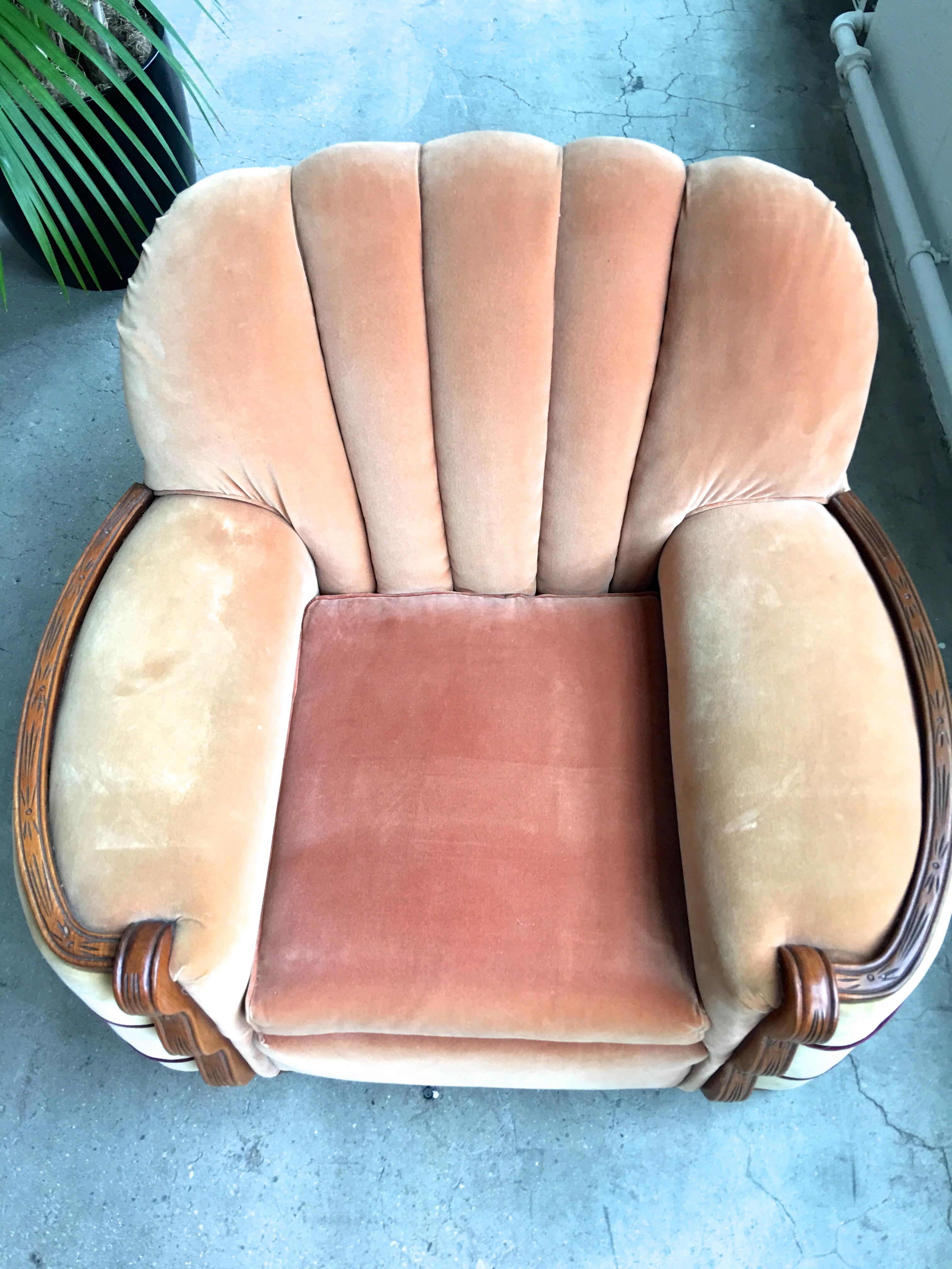 Art Deco Streamline Mohair Sofa and Club Chairs Suite 3