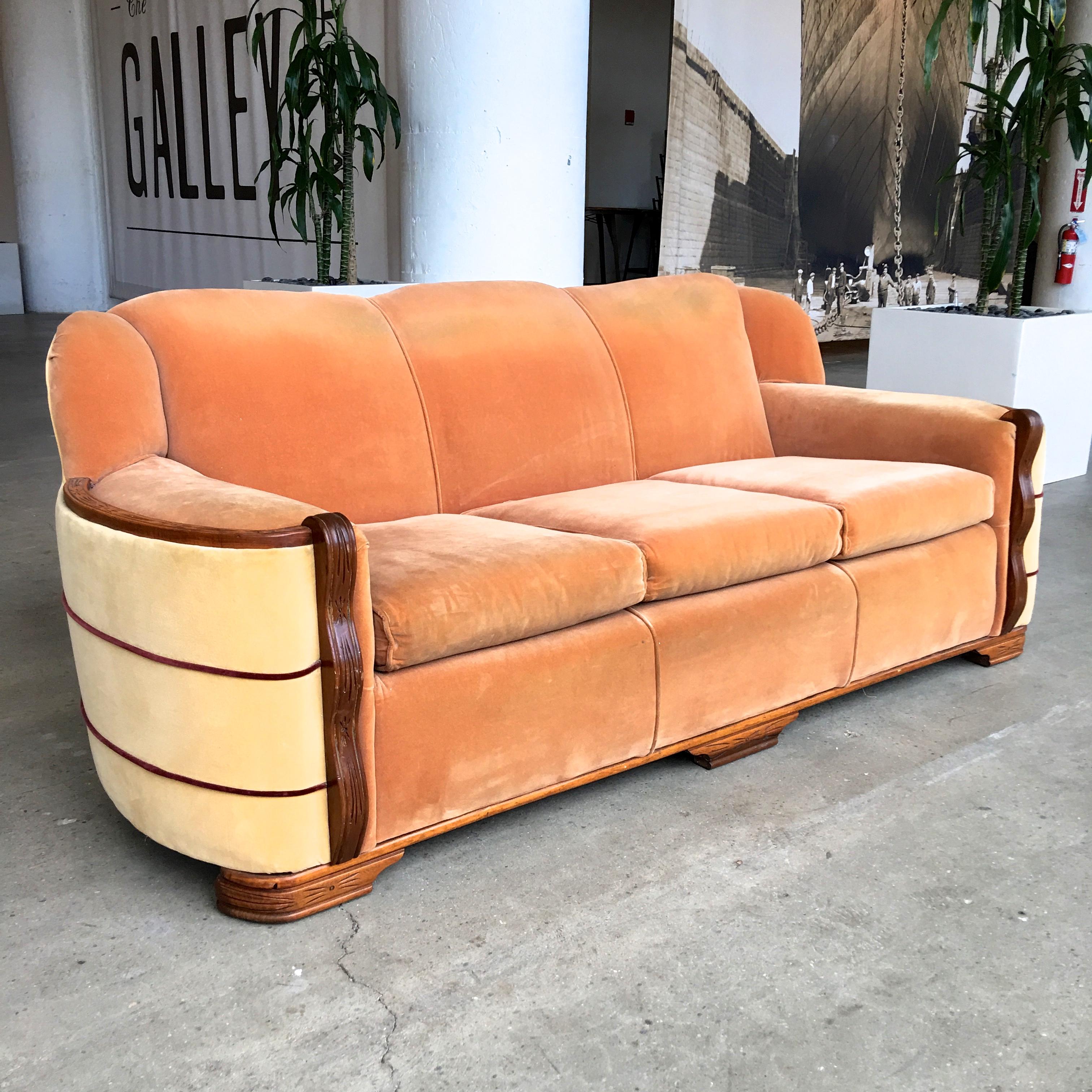 Art Deco Streamline Mohair Sofa and Club Chairs Suite 4