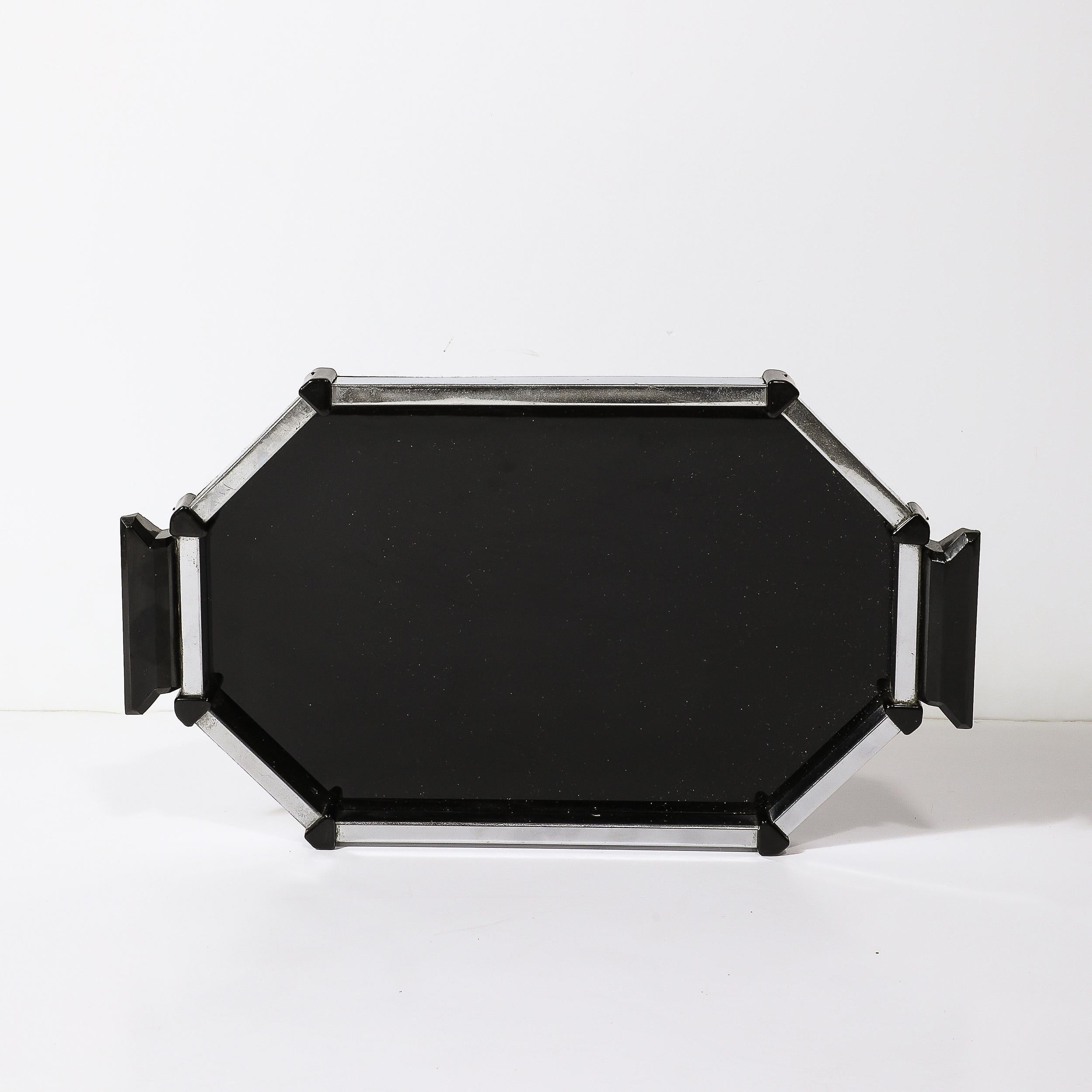 Art Deco Streamline Octagonal Chrome and Bakelite Serving Tray For Sale 5
