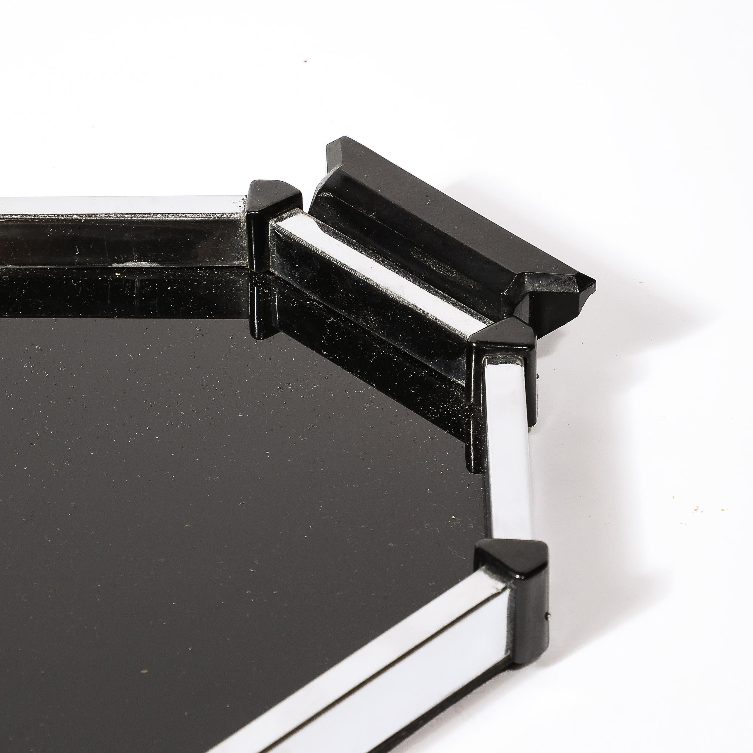 Art Deco Streamline Octagonal Chrome and Bakelite Serving Tray In Excellent Condition For Sale In New York, NY