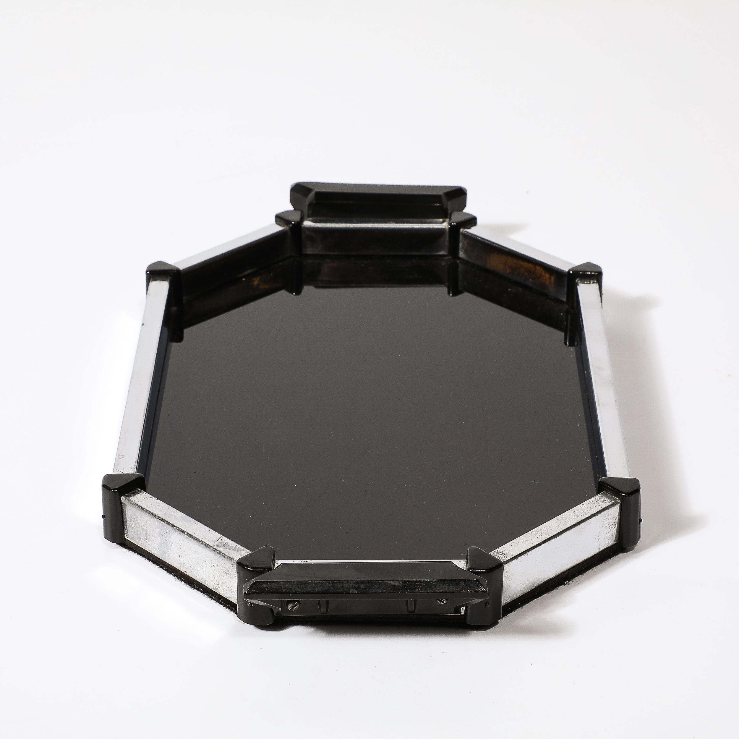 Mid-20th Century Art Deco Streamline Octagonal Chrome and Bakelite Serving Tray For Sale