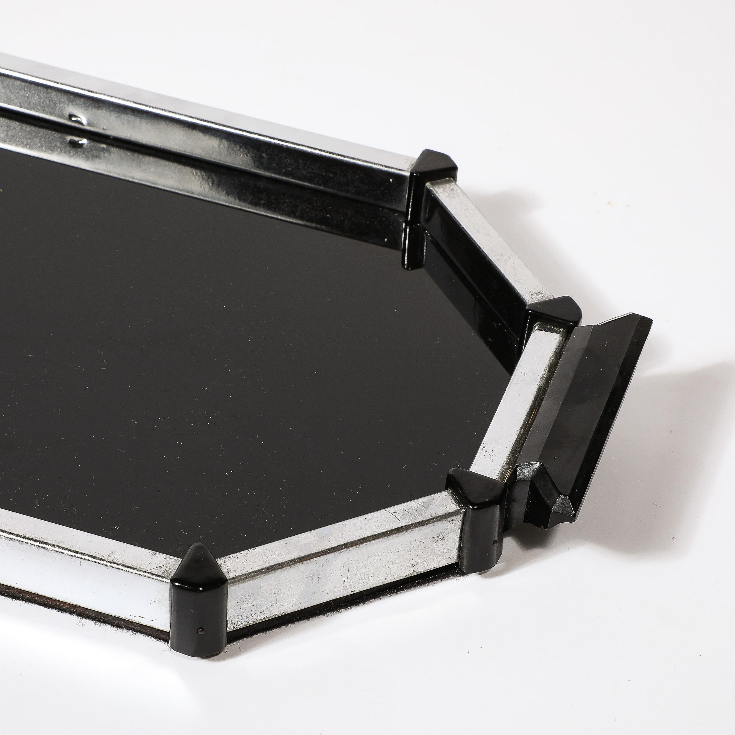 Art Deco Streamline Octagonal Chrome and Bakelite Serving Tray For Sale 2