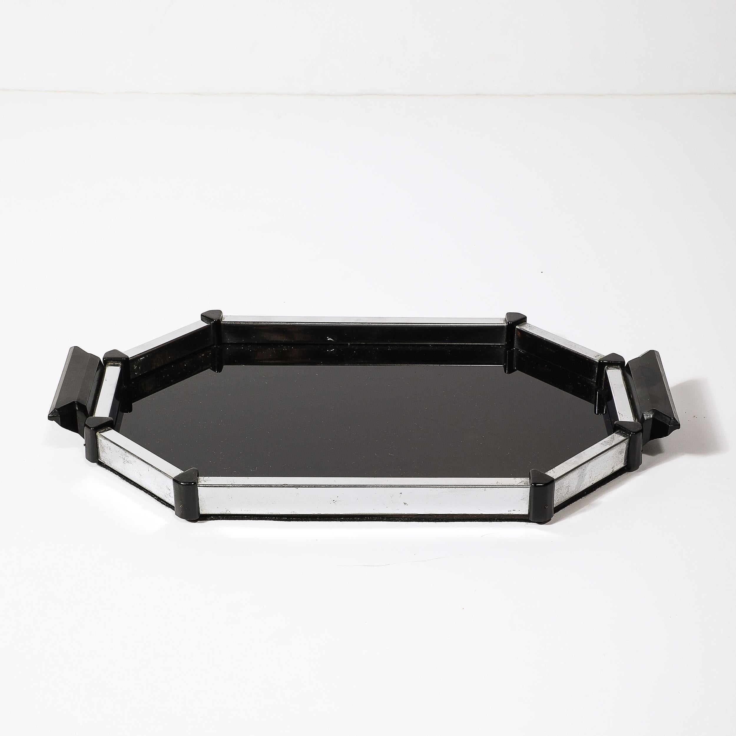 Art Deco Streamline Octagonal Chrome and Bakelite Serving Tray For Sale 3