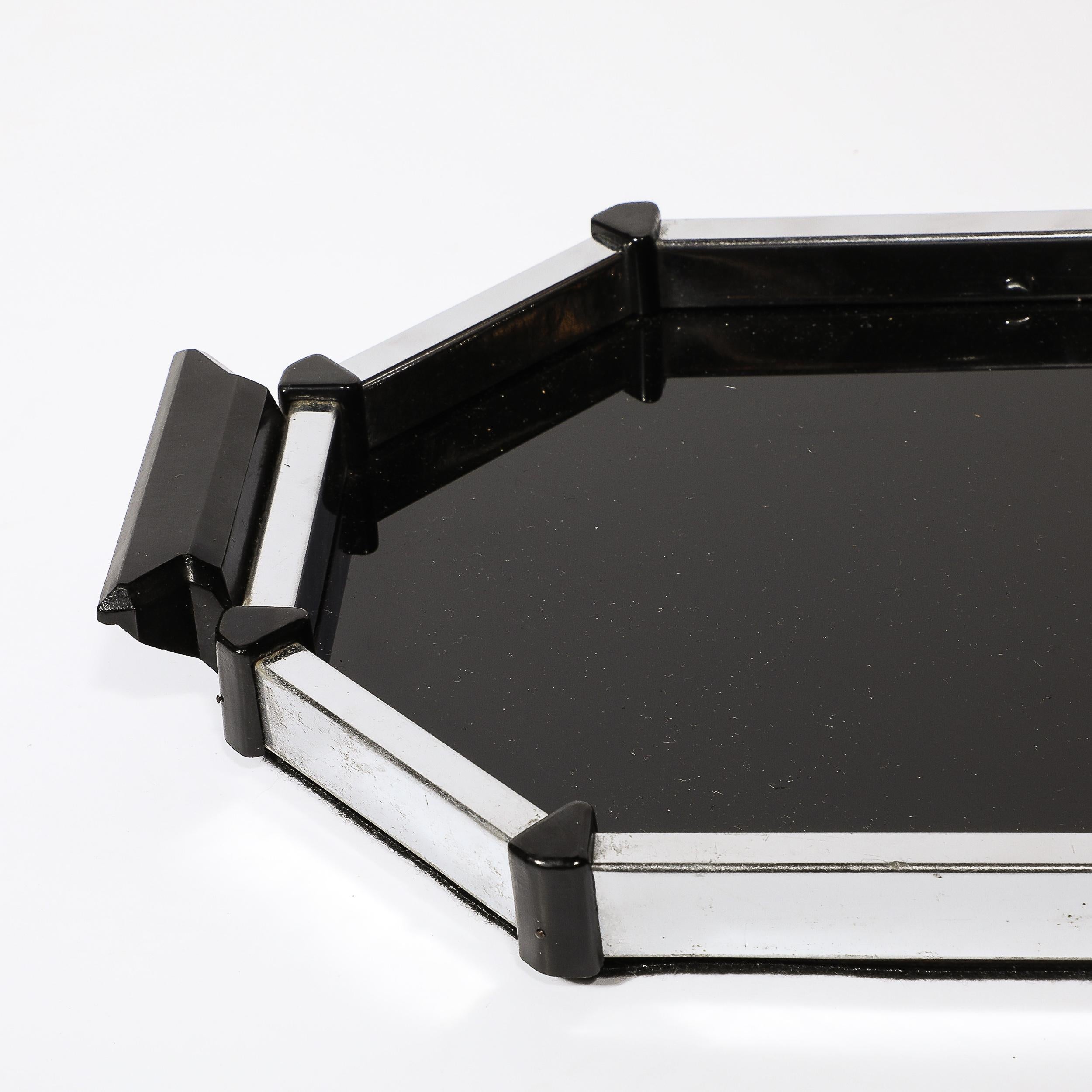 Art Deco Streamline Octagonal Chrome and Bakelite Serving Tray For Sale 4