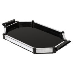 Bandeja de servir Art Decó Streamline octogonal de cromo y baquelita