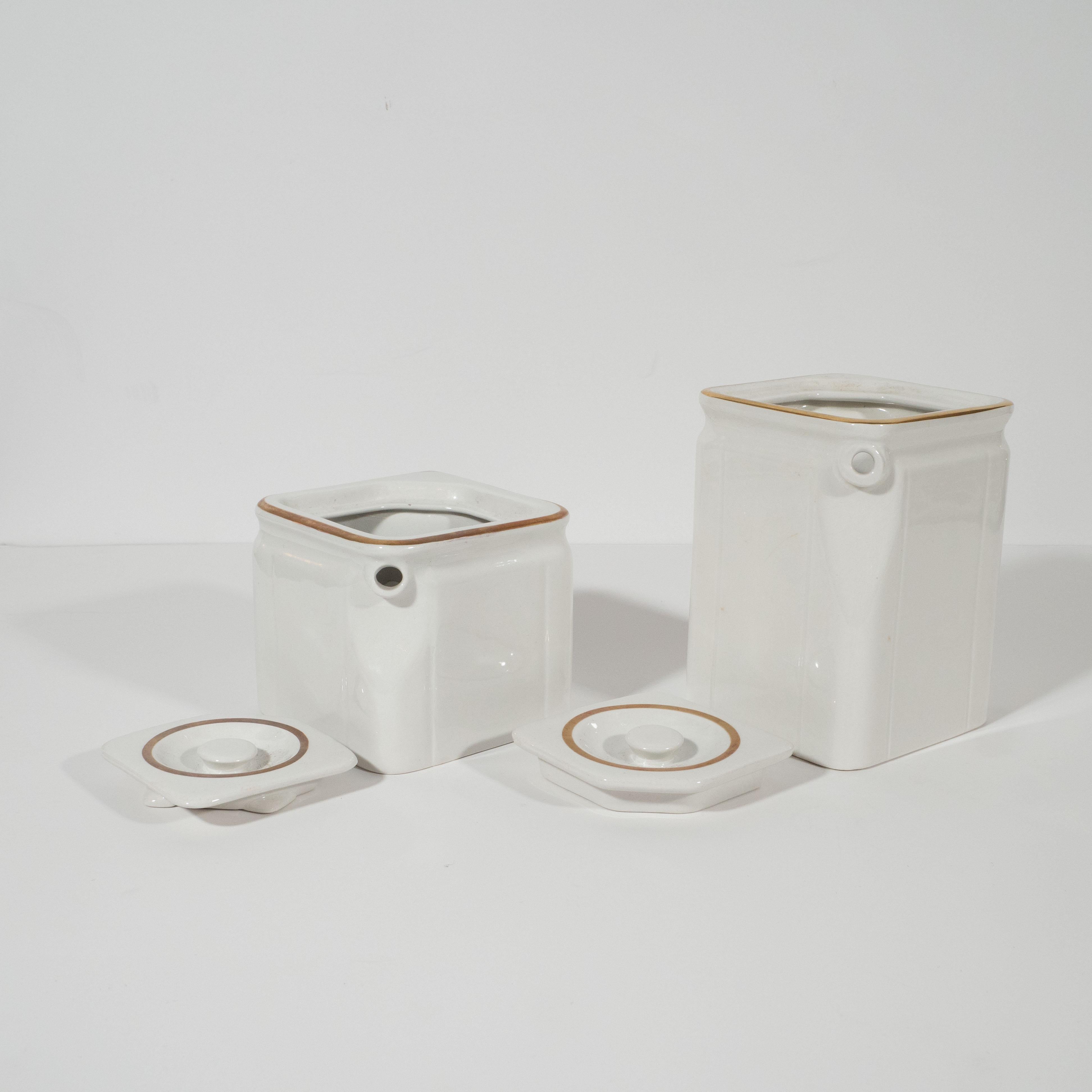 English Art Deco Streamline Porcelain Coffee & Tea Pots for the Cunard Cruise Ship Line
