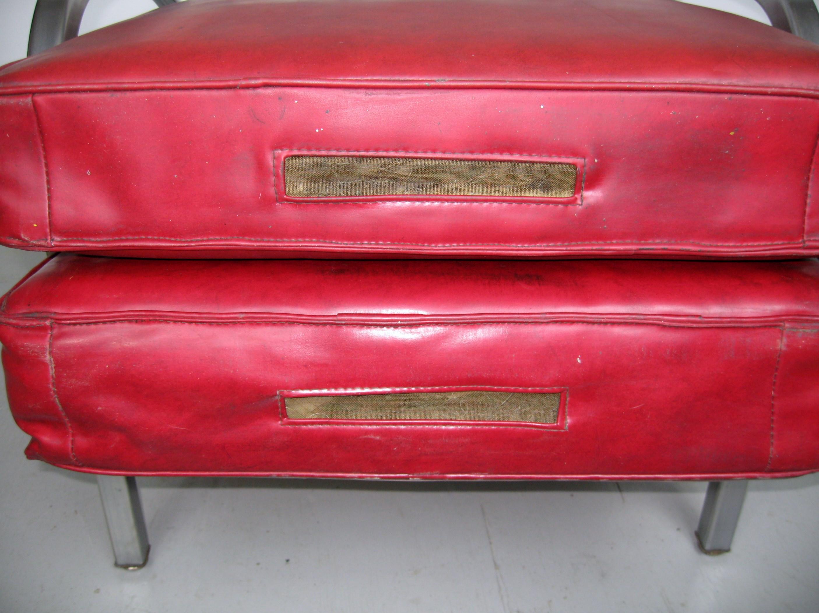 Art Deco Tubular Club Chair- Streamline Red  Royal Metal Manner of Gilbert Rohde 4