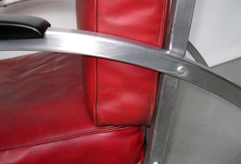Polished Art Deco Tubular Club Chair- Streamline Red  Royal Metal Manner of Gilbert Rohde