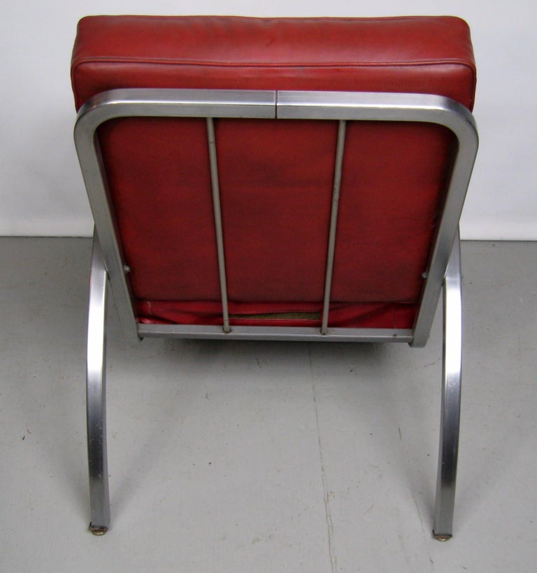 Mid-20th Century Art Deco Tubular Club Chair- Streamline Red  Royal Metal Manner of Gilbert Rohde