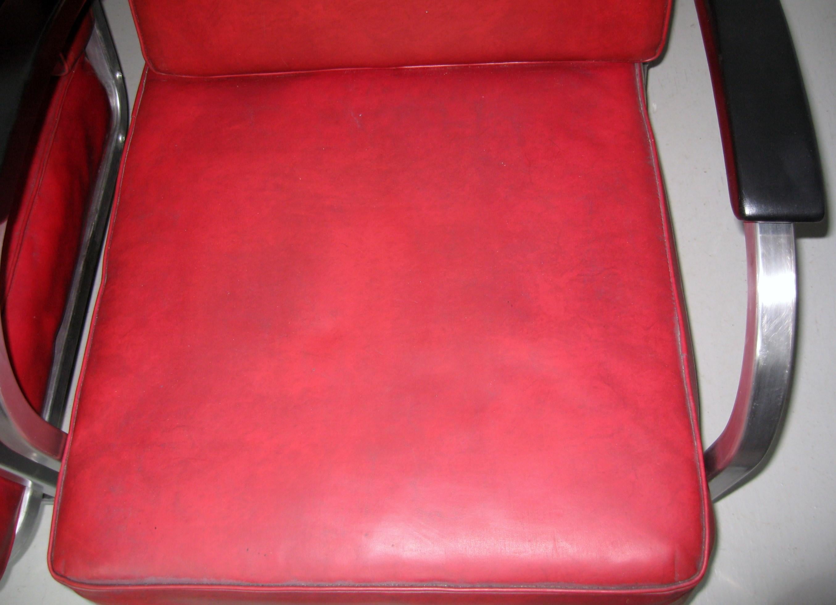 Steel Art Deco Tubular Club Chair- Streamline Red  Royal Metal Manner of Gilbert Rohde