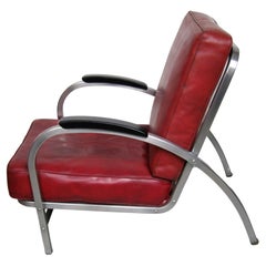 Vintage Art Deco Tubular Club Chair- Streamline Red  Royal Metal Manner of Gilbert Rohde