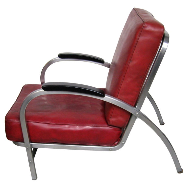 Art Deco Tubular Club Chair- Streamline Red  Royal Metal Manner of Gilbert Rohde
