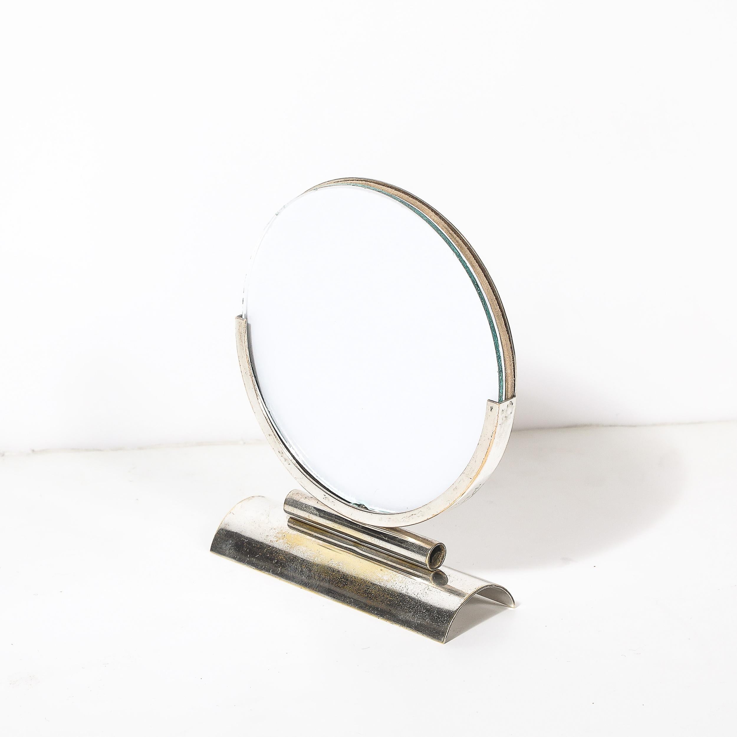 American Art Deco Streamline Round Picture Frame in Nickel & Glass For Sale