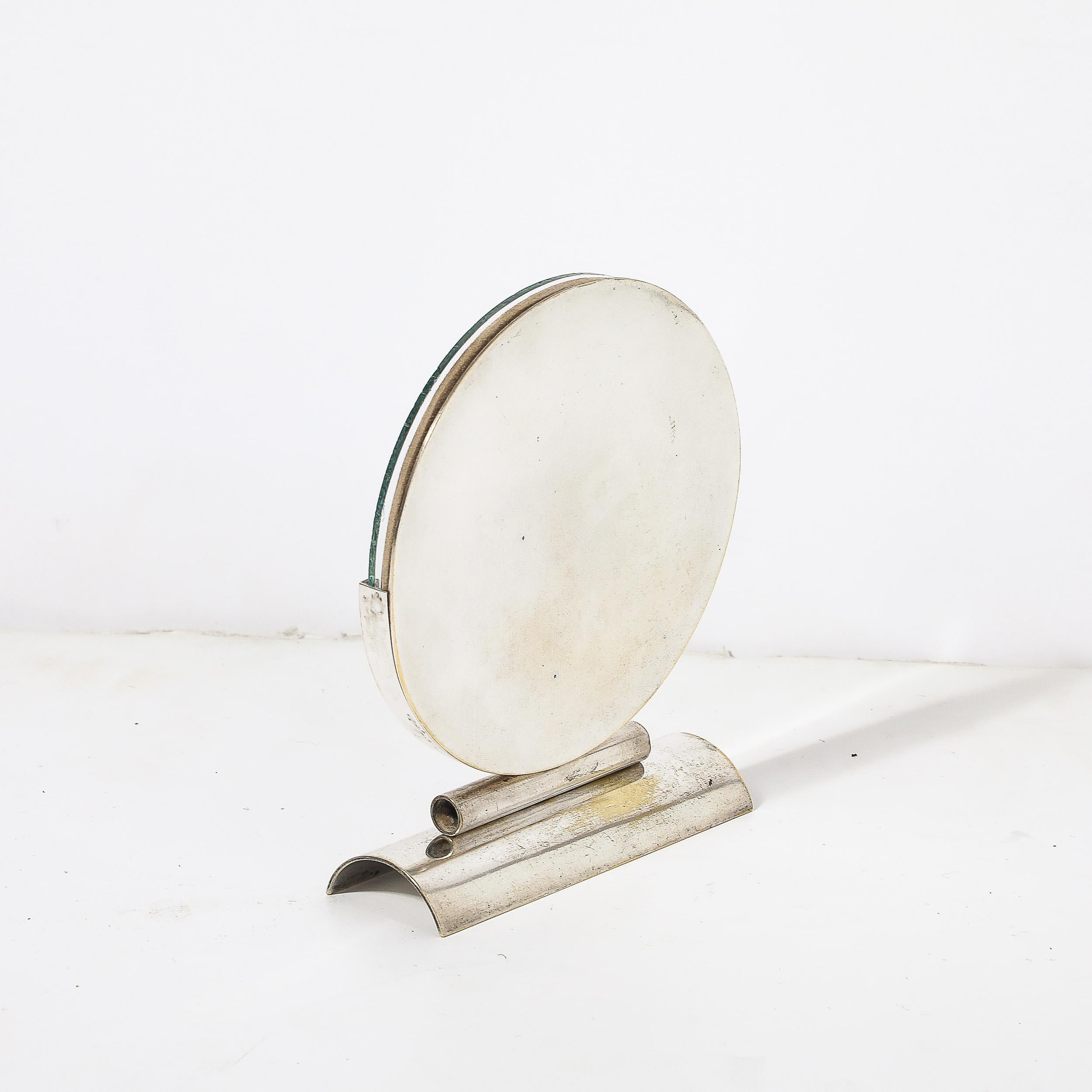 Mid-20th Century Art Deco Streamline Round Picture Frame in Nickel & Glass For Sale