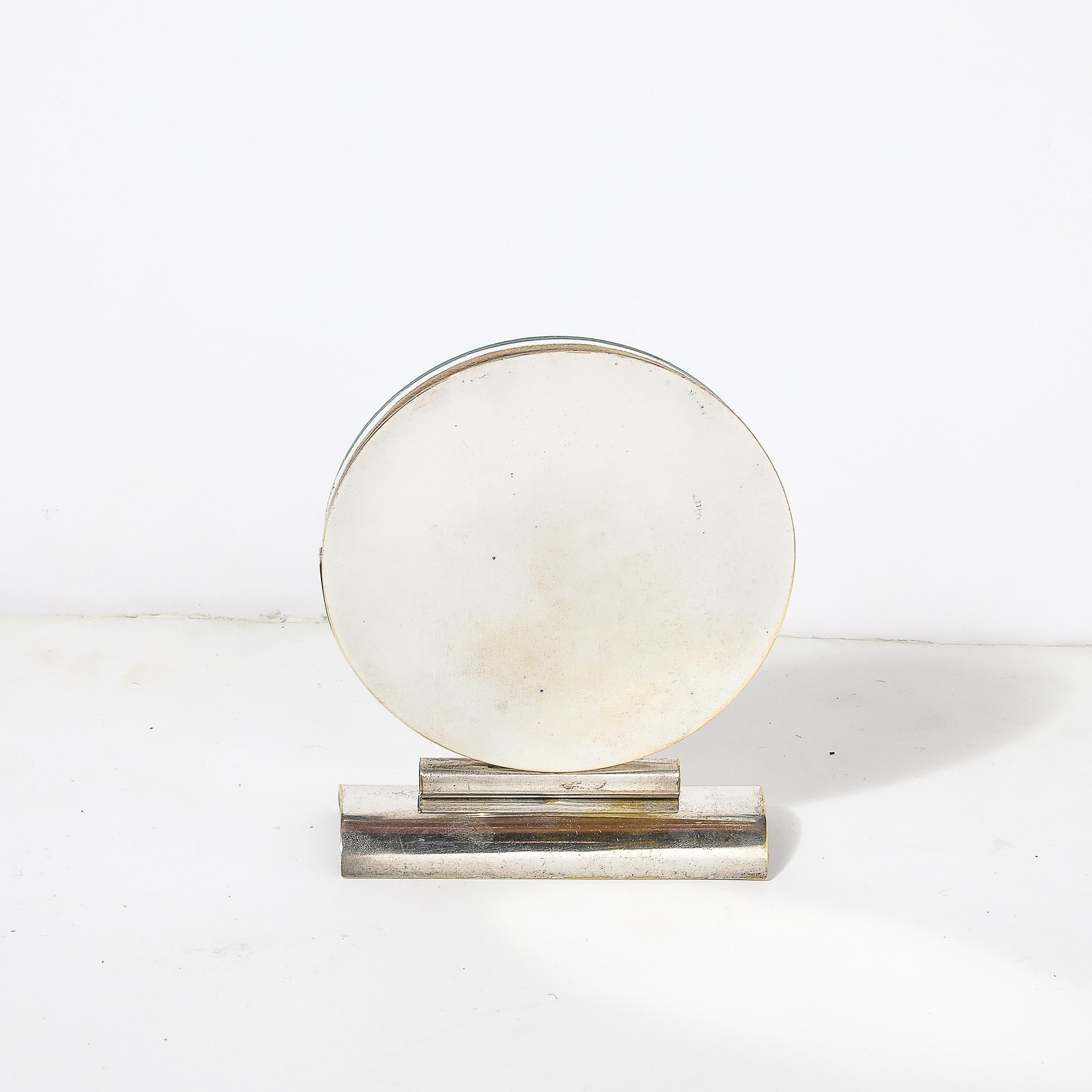 Art Deco Streamline Round Picture Frame in Nickel & Glass For Sale 1