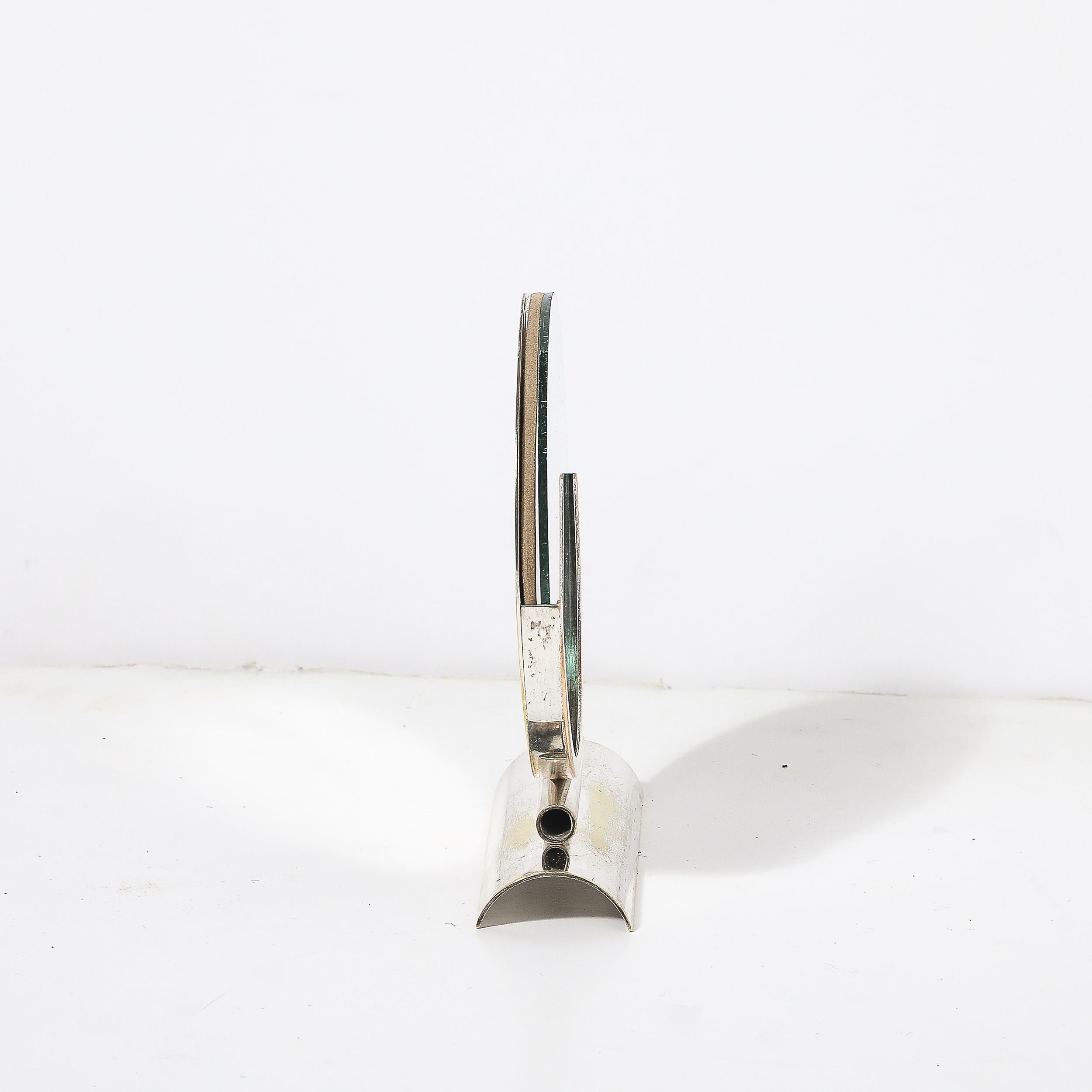 Art Deco Streamline Round Picture Frame in Nickel & Glass For Sale 2