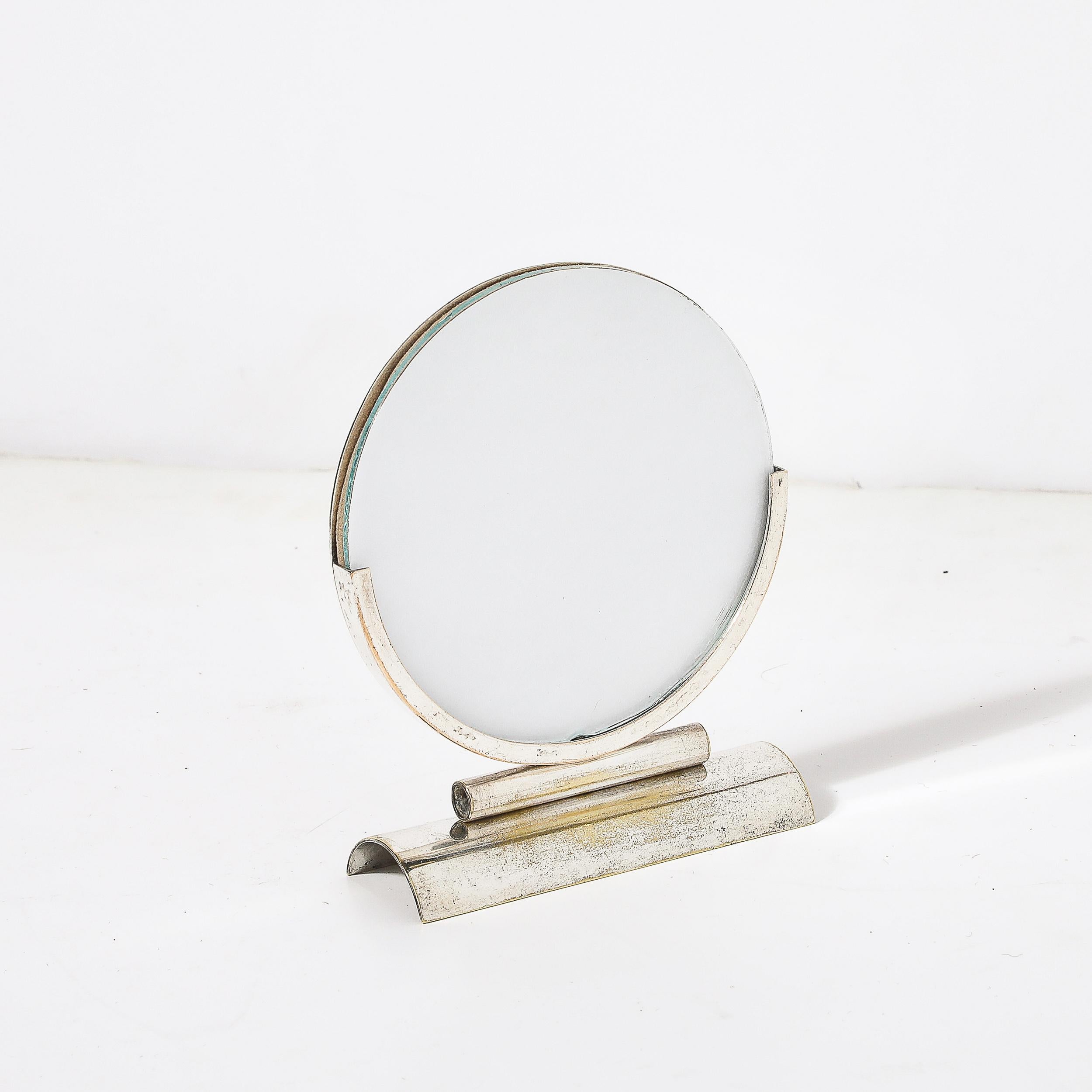 Art Deco Streamline Round Picture Frame in Nickel & Glass For Sale 3