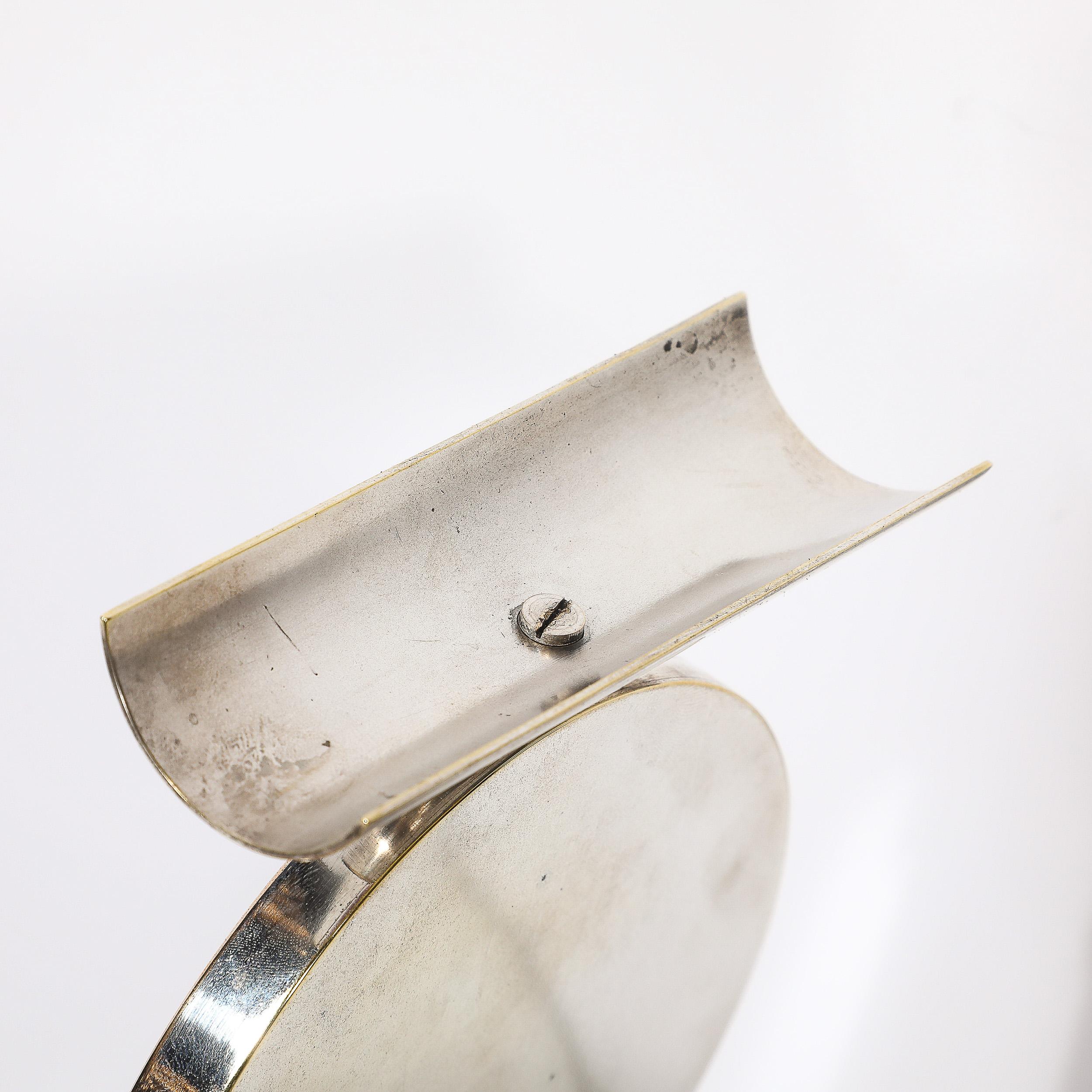 Art Deco Streamline Round Picture Frame in Nickel & Glass For Sale 4