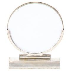 Art Deco Streamline Round Picture Frame in Nickel & Glass