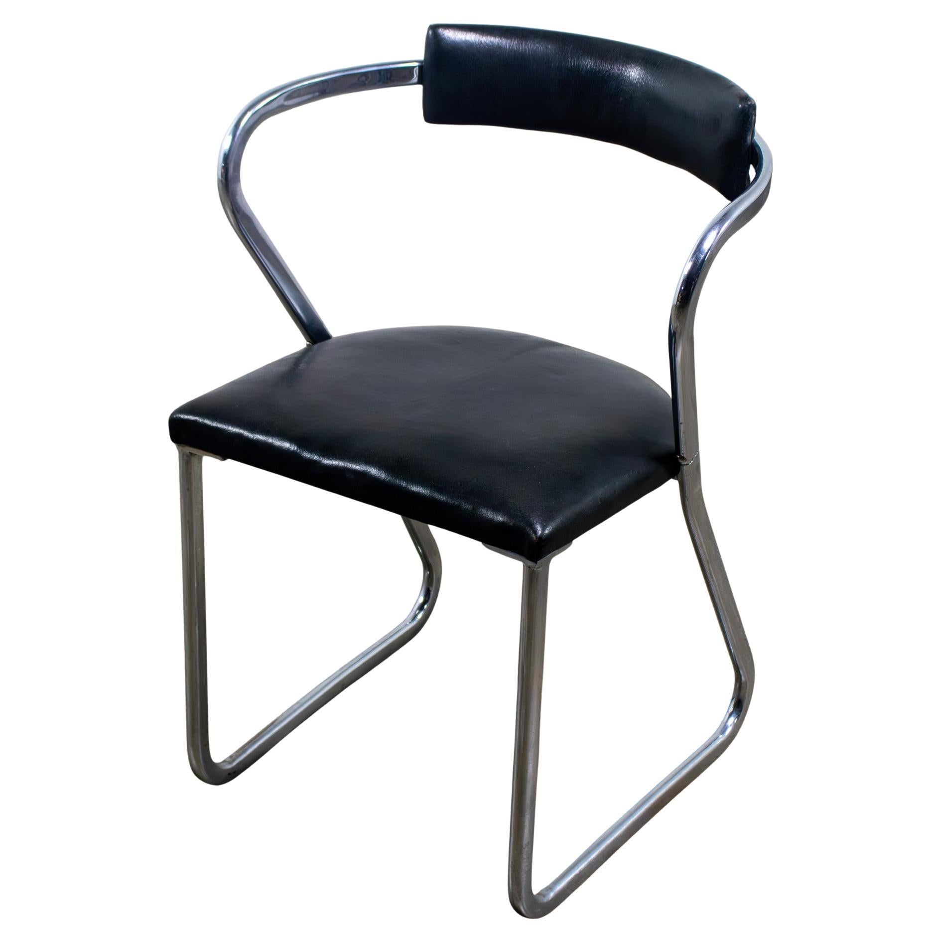 Art Deco Streamline Side Chair Black Vinyl
Chrome Manner of Gilbert Rohde