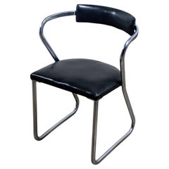 Art Deco Streamline Side Chair Black Vinyl & Chrome Manner of Gilbert Rohde