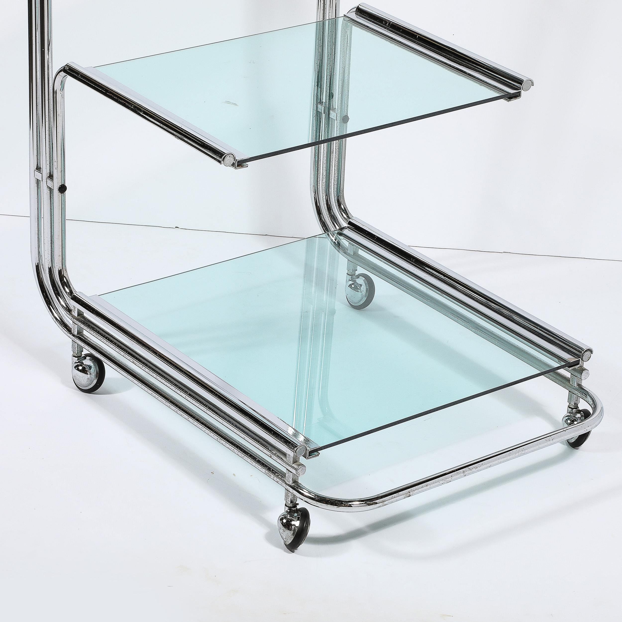 Art Deco Streamline Three Tier Chrome & Glass Bar  Cart W/ Removable Trays For Sale 5