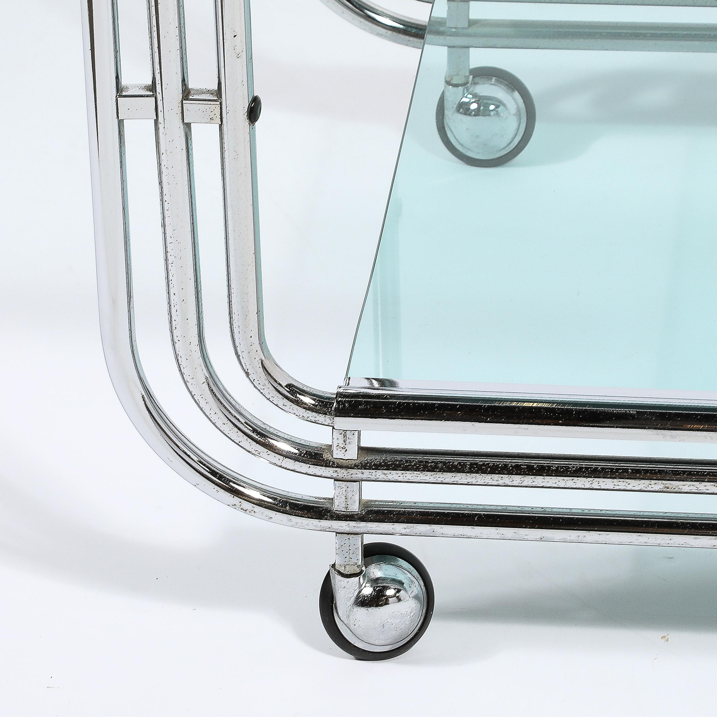 Art Deco Streamline Three Tier Chrome & Glass Bar  Cart W/ Removable Trays For Sale 7